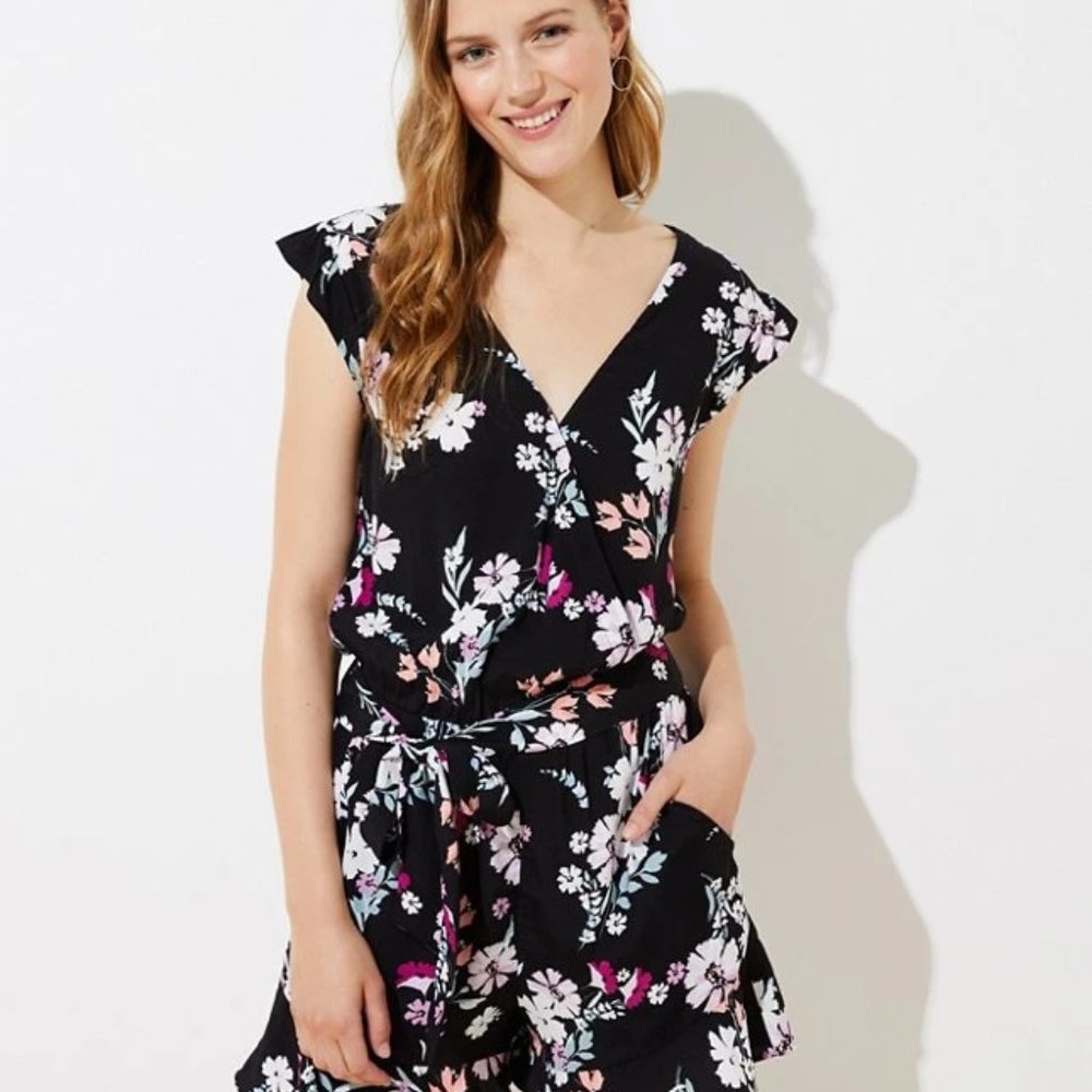 NWT‎ Women's LOFT Petite Garden Ruffle Wrap Romper